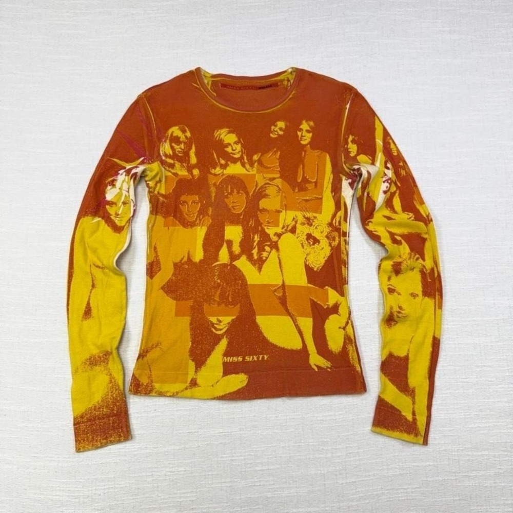 Rare Miss Sixty Graphic Long Sleeve Top Italy Indie Sleaze Y2K Womens S pinup